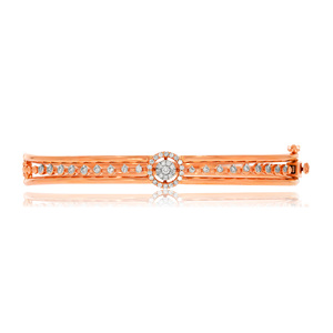 Elegant Rose Gold Diamond Halo Center <b>Bangle</b> <b>Bracelet</b> | Minimalist Designer Openwork <b>Bracelet</b> for Women - Product Image 1