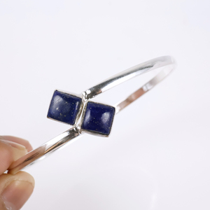 Wholesale 925 Sterling Silver Natural Lapis Lazuli Cuff <b>Bracelet</b> Square <b>Stone</b> Handmade Gemstone Bangle Jewelry for Women - Product Image 5