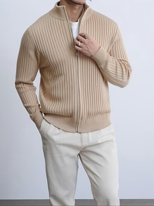 Men's Casual Mandarin Collar Zipper <b>Cardigan</b> <b>Sweater</b> Made Anti-pilling Modal Knit Fabric Breathable Quick Dry Regular Fit Solid - Product Image 2