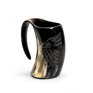 Jarra de Cuerno Natural Hecha a Mano con Grabado Clásico de Barco Vikingo, Taza Rústica Medieval para Beber, Decoración Vintage para Bar en Casa - Product Image 2