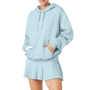 เสื้อสเวตเชิ้ตมีฮู้ดสีฟ้าอ่อนสำหรับผู้หญิง แขนยาว สีพื้น ผ้าฟลีซ สวมใส่สบายๆ ในฤดูใบไม้ร่วง - Product Image 4