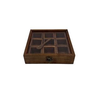 Handmade Wooden Spice <b>Box</b> | Indian Rosewood <b>Masala</b> Dabba Storage Container | Kitchen Organizer with Lid Spoon Set - Product Image 1