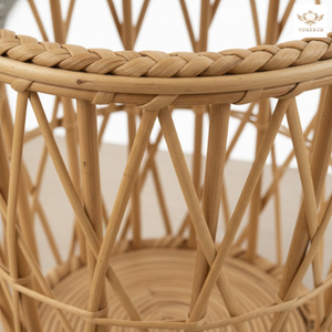 Panier à déchets en rotin naturel fait main, corbeille à papier en osier, décoration bohème pour la maison, couvercle de pot de fleurs, bac de rangement rond, usine OEM - Product Image 4