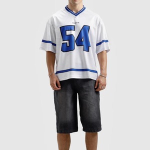 Ropa deportiva al por mayor, camiseta de fútbol americano azul y blanca personalizada, ropa deportiva unisex de poliéster y malla, camiseta de fútbol. - Product Image 2