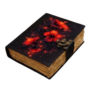 Diario de Cuero con Estampado de Colibrí de Medianoche, Cuaderno de Tapa Dura Floral Negro Hecho a Mano, Cierre de Latón, Papel Vintage con Borde Deshilachado - Product Image 1