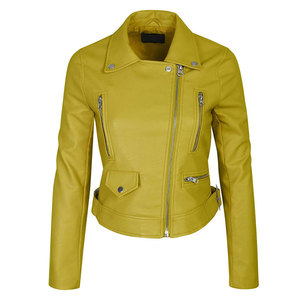 Chaqueta de Motociclista de Piel de Cordero Amarilla para Mujer MAKUM INTERNATIONAL, Chaqueta de Motociclista con Cierre, Cuello Camisero, Manga Larga, Transpirable - Product Image 6