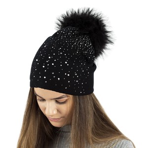 Gorro de punto con calavera de diamantes de imitación negros, unisex, para adultos, cálido para invierno, estilo punk, informal, 56-58CM - Product Image 5
