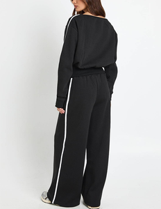 Conjunto Deportivo Minimalista de 2 Piezas, Chaqueta y Pantalón de Chándal de Forro Polar de Poliéster, con Franja Lateral Elástica y Cintura Ajustable, para Yoga y Fitness - Product Image 2