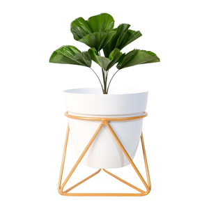 Pot de fleurs en métal blanc avec support en fer, porte-plantes surélevé moderne pour la décoration minimaliste de la maison, aménagement de jardin intérieur élégant - Product Image 5