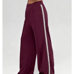 Women's <b>Black</b> 2 Piece Sporty Set Full Sleeve <b>Turtleneck</b> Zip Up Top Wide Leg Sweatpants With Side Stripes Loose Fit All Seasons - Product Image 4