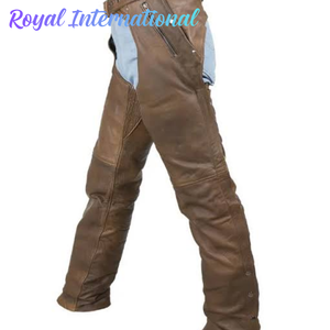 Chaps de moto en cuir marron de qualité supérieure Royal International pour hommes, équipement de protection robuste pour la conduite, pour motards, cowboys et équitation - Product Image 1