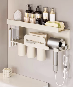 Milk White Magnetic 2 Tier <b>Toothbrush</b> <b>Holder</b> Wash Cup Stand No Drill Wall Mounted Bathroom Organizer - Product Image 1