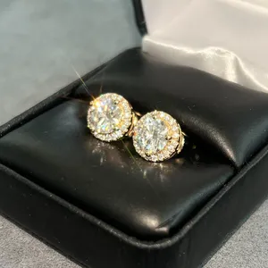 Pendientes de tuerca vintage con halo de diamantes cultivados en laboratorio, certificados por IGI, redondos, de 2.00 quilates, en oro amarillo de 14k para mujer - Product Image 3