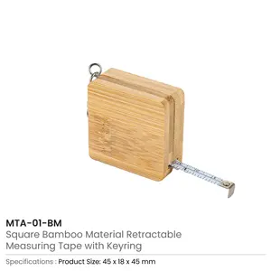 Porte-clés avec ruban à mesurer rétractable en bambou portable - Product Image 5