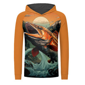 Camisa de Pesca con Capucha de Manga Larga para Hombre, Impresión por Sublimación, Secado Rápido, UPF 50, Top Deportivo para Exteriores, Diseño de Peces Naranja - Product Image 1
