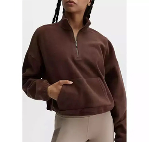 Autumn Winter <b>Women</b> <b>Quarter</b> <b>Zip</b> Half <b>Zip</b> Knitted Fleece <b>Sweatshirt</b> Breathable Quick Dry 100% Cotton Loose Fit Casual Streetwear - Product Image 4