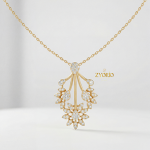 Colgante de Diamantes con Diseño Floral Plateado en Oro de 14K/18K con Cadena de Eslabones, Diseño Elegante y Lujoso para Bodas y Aniversarios - Product Image 2