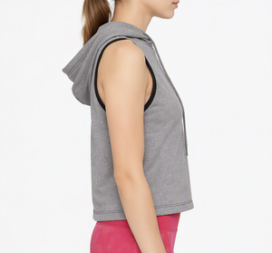 Impression de logo personnalisé, sweat à capuche sans manches pour femme, pull-over court décontracté, couleur unie, vêtements de sport - Product Image 3