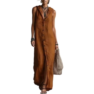 Vestido Maxi Bohemio Elegante de Verano para Mujer con Capucha, Abertura Lateral y Diseño Vintage sin Mangas - Product Image 3