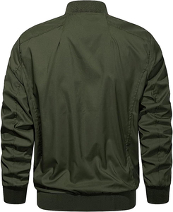 <b>Men's</b> solid color bomber Stand collar zipper <b>jacket</b> Windproof casual autumn wear Regular fit polyester <b>jacket</b> - Product Image 2