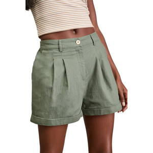 Shorts en lin taille haute pour femme avec cordon de serrage, taille élastique, coupe ample, décontractés, d'été, couleur unie, en tissu tissé respirant - Product Image 2
