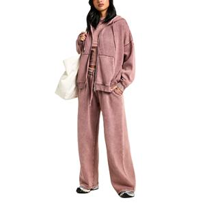 Nuevo y elegante chándal con capucha y cremallera con lavado ácido para mujer, pantalones para correr, chándal, conjunto de piezas, chándal para mujer 2026 - Product Image 2