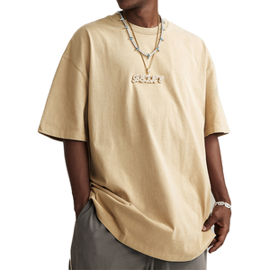 Camiseta de Marca de Moda Primavera Verano 2026 para Hombre, Algodón Puro Lavado, Cuello Redondo Holgado, Transpirable, a Cuadros, Casual, Sólida - Product Image 1