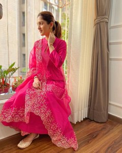 New Lunching Pure Cotton Silk Kurti Pant with Organza Duppata Embroidery TENNECY Party Wear for Wedding <b>Ankle</b>-Length - Product Image 3