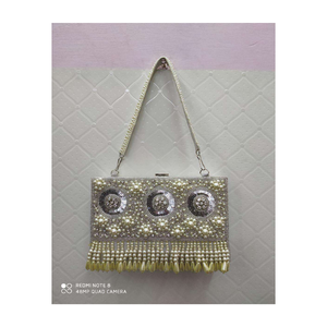 Bolso de Mano Tipo Clutch Personalizado en Blanco y Negro con Diseño de Piedras para Mujer, Elegante Bolso de Fiesta de Diseñador - Product Image 1