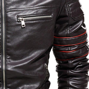 Blouson de moto personnalisé en similicuir noir pour homme, col montant, passepoil, poches zippées, vente en gros, marque privée, pour acheteurs américains - Product Image 3