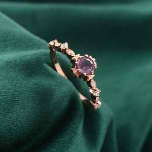 Anillo de Compromiso de Alejandrita, Plata de Ley 925, Chapado en Oro Rosa de 14K, Certificado IGI, Cambio de Color, Regalo para Ella, Fiesta - Product Image 1