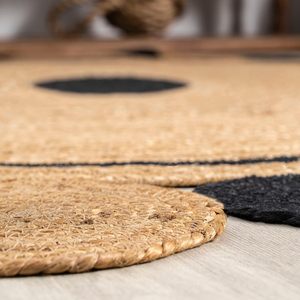 Natural Jute <b>Round</b> Area Rug Black Border Circle Design Hand Braided Floor <b>Carpet</b> Handmade Boho Living Room Bedroom Rug - Product Image 2