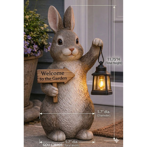 Solar IP65 Rated Polyresin & Plastic Warm White Welcome Bunny Garden Statue with LED Lantern and <b>Battery</b> <b>Backup</b> - Product Image 5