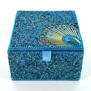 Caja de Joyería Rectangular con Cuentas de Vidrio para Joyas o Decoración del Hogar, Caja de Joyería Decorativa Hecha a Mano con Cuentas Azules y Verdes, Regalo - Product Image 3
