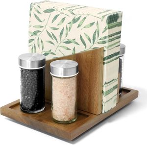 Porte-serviettes en bois, distributeur de serviettes rotatif avec support pour épices, grande capacité pour table, comptoir de cuisine, décoration de table - Product Image 4