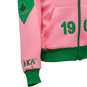 <b>Pink</b> and Green Women Full Zip Track <b>Jacket</b> with Embroidered Crest Long Sleeve Athletic Casual Sports Outerwear Comfortable Wear - Product Image 6