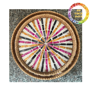 Handmade Rattan Catchall <b>Tray</b> with Shell Inlay | Decorative Organizer for Jewelry, Accessories and <b>Small</b> Items - Product Image 1