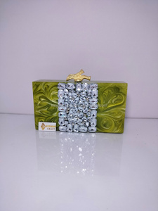 Bohemian Style Fashionable <b>Green</b> Resin Designer Clutch <b>Purse</b> Handcrafted with Marble Agate Inlay for Summer - Product Image 6