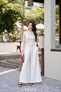 Pantalones de Pierna Ancha de Cintura Alta para Mujer KRISTINA, Tejidos, de Verano, con Cierre de Cremallera, Frente Plano, Antiarrugas, Estilo Casual de Oficina - Product Image 4