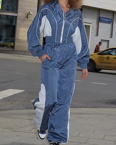 UNISEX Custom Patchwork Winter Hooded Jogging Suits 100% Nylon Zipup <b>Track</b> <b>Jacket</b> & Pants Windbreaker Set - Product Image 3