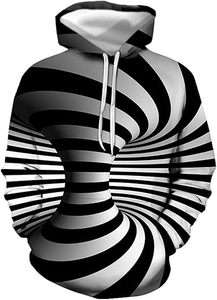 Sweat à capuche pour homme à imprimé géométrique noir et blanc, tricoté par sublimation, décontracté, coupe classique, 100 % polyester, sweat à capuche par sublimation - Product Image 3