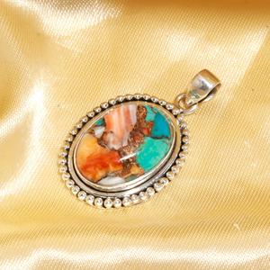 Collier avec pendentif en pierre précieuse turquoise bleu orange de qualité supérieure, en argent sterling 925, cadeau de bijoux - Product Image 2