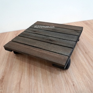 Support à plantes vintage en bois d'acacia de haute qualité, forme carrée, roulettes, utilisation à 360 degrés pour la maison, le jardin, le sol, revêtement en PU, logo personnalisé - Product Image 1