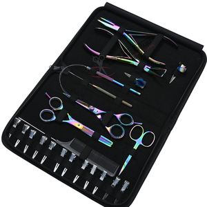 Multi Color Hair <b>Extension</b> Tool Set with Titanium Flat <b>Beads</b> Crimper Removal Plier Barber Scissors Thinning Shears Styling Clips - Product Image 1