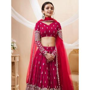 Fantastique Rose Chaud Paillettes Georgette Wedding Wear Lehenga Choli Robes De Soirée Élégantes - Product Image 4