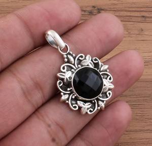 Wholesale SHREE JAIPUR SILVER Natural Black Onyx Pendant 925 Sterling Silver Platinum Plated Vintage Style Handmade <b>Charms</b> - Product Image 5