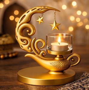 Support décoratif pour bougies chauffe-plat, bougeoir de table, décoration du Moyen-Orient, lanterne de Ramadan, décoration pour le festival de l'Aïd, support en métal - Product Image 1