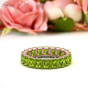 New Arrival Emerald Cut 4X3MM <b>Peridot</b> Eternity Band 14K Solid Gold Gemstone Stackable Band Wedding <b>Jewelry</b> Wholesale Distributor - Product Image 3