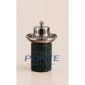 Green Marble Stone Bakhoor Burner with Metal Grill Lid Antique Middle East Mabkhara for Oud Incense & Home Fragrance <b>Decor</b> - Product Image 5
