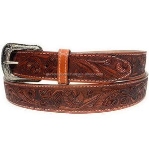 Cinturón de herramientas de cuero occidental para hombre de alta calidad en relieve con diseño floral a mano con hebilla de zinc de un solo pin de diseñador en todos los tamaños - Product Image 6